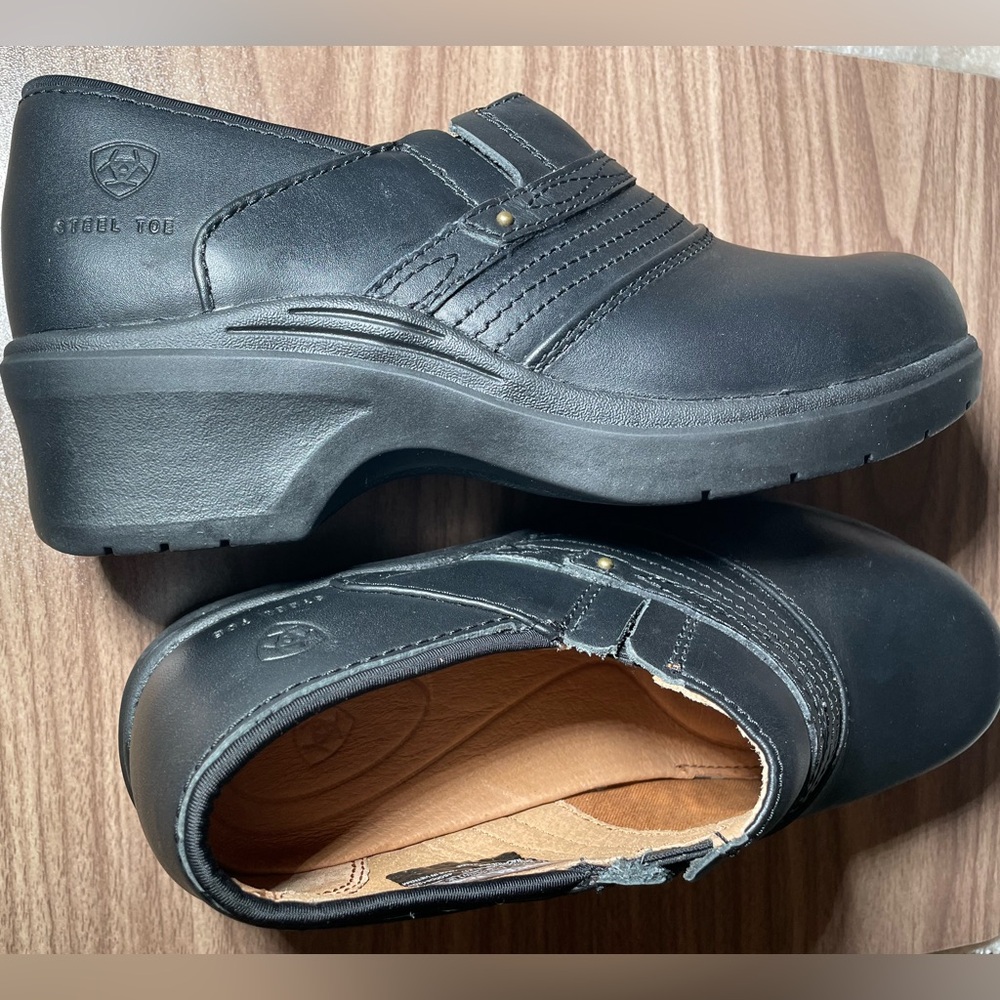 Ariat Black Leather Steel Toe Clogs Shoes Women's Sz 8 Slip Resistant